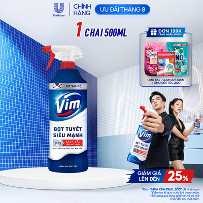 Bọt Tuyết Siêu Mạnh Tẩy Bồn Cầu và Nhà Vệ Sinh Vim | Diệt 99,9% Vi Khuẩn (500ml)