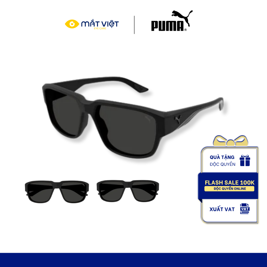 Kính Mát Nam PUMA PU0445S Chính Hãng Chống UV, Kính Mát Vuông, Kính Mát Nhựa Thời Trang, Mắt Kính Ch