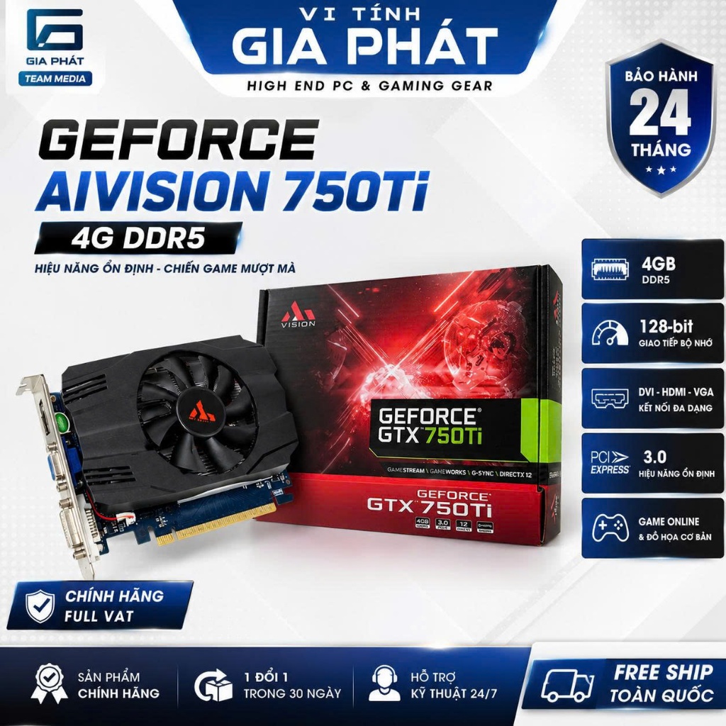 VGA GeForce AIVISION 750Ti 4G DR5 - Box FV - Card màn hình  GTX750Ti 4GB GDDR5 - GPU CHÍNH HÃNG