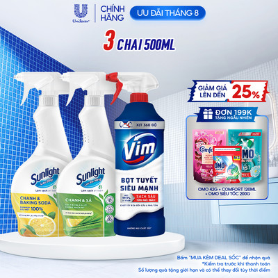BỘ BA TẨY RỬA TOÀN DIỆN | Bọt tuyết lau bếp Sunlight POWERFOAM | Tẩy bồn cầu Vim Bọt tuyết | Nước lau đa năng Sunlight