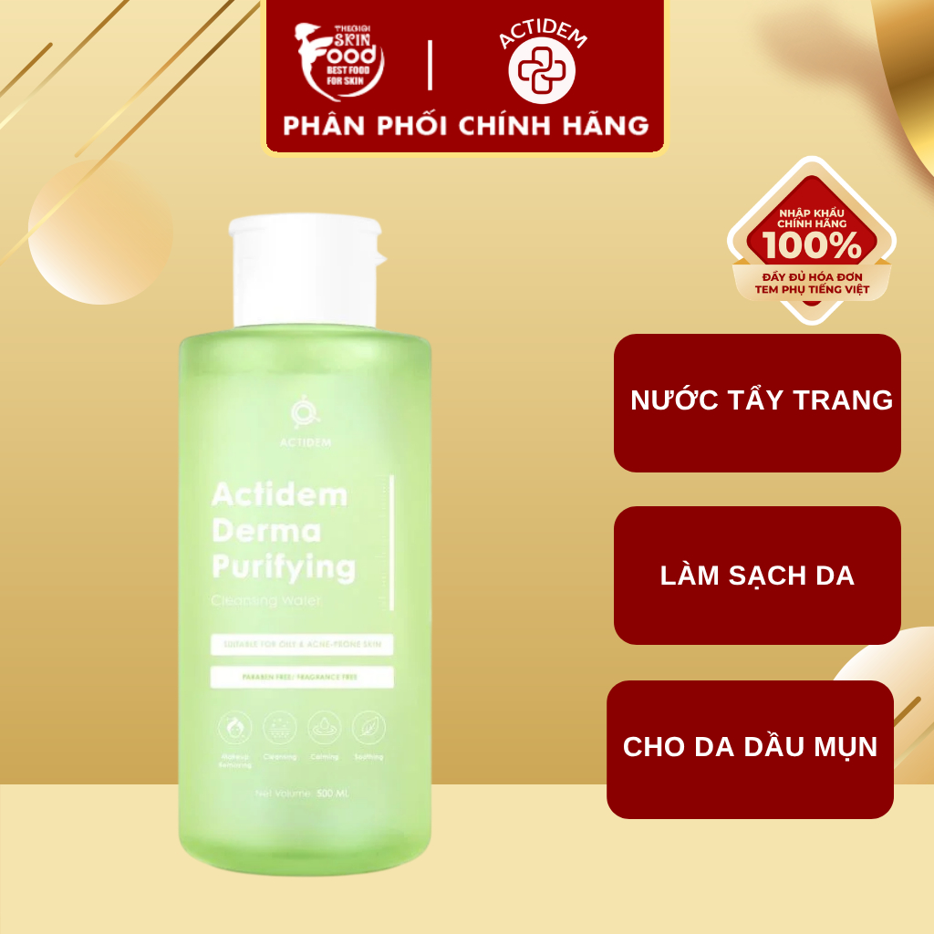 Nước tẩy trang dành cho da dầu mụn Actidem Derma Purifying Cleansing Water 500ml thegioiskinfood