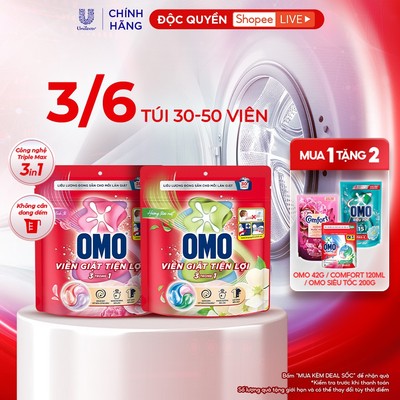 [Live] Combo 3/Combo 6 túi viên giặt tiện lợi OMO 3 trong 1 (30-50 viên/túi)