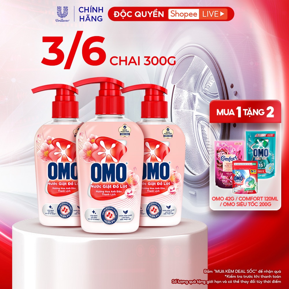 [Live] Combo 3/6 Chai Nước Giặt Đồ Lót OMO Hương Hoa Anh Đào Thanh Lịch 300G