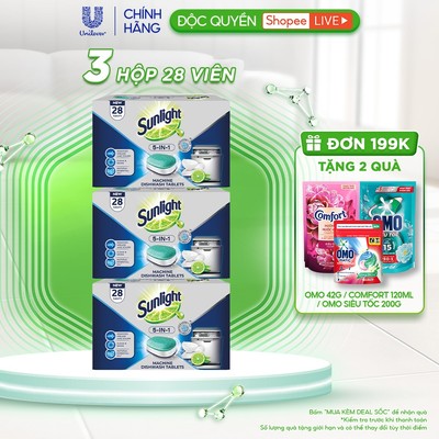 [Live] Combo 3 Hộp Viên Rửa Chén Bát Sunlight
