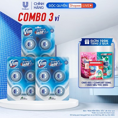 [Live] Combo 3 VỈ Viên Thả Vệ Sinh Bồn Cầu Vim | Sạch Khuẩn, Sáng Bóng đến 1600 Lần Xả (3x180g/vỉ)