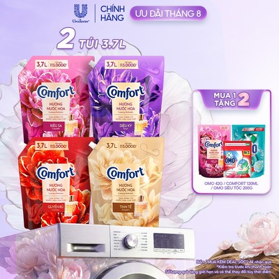 [Live] Combo 2 túi nước xả làm mềm vải Comfort Chăm sóc Chuyên sâu Đậm đặc Một lần xả túi 3,7L