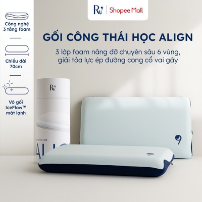 Gối Công Thái Học Align Ru9 | 3 Lớp Foam Nâng Đỡ Giải Toả Lực Ép Đường Cong Cổ Vai Gáy | Size 40x70x10