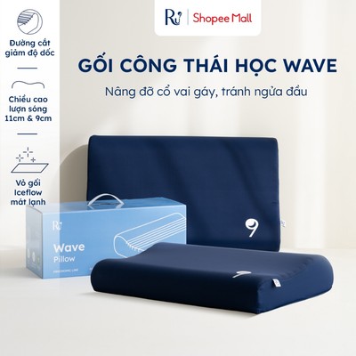 Gối Công Thái Học Wave Ru9 | Nâng Đỡ Cổ Vai Gáy | Đường Cắt Laser Giảm Độ Dốc Tránh Ngửa Đầu | 2 Độ Cao