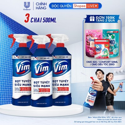[Live] Combo 3 Chai Bọt Tuyết Siêu Mạnh Tẩy Bồn Cầu và Nhà Vệ Sinh Vim | Diệt 99,9% Vi Khuẩn (500ml)