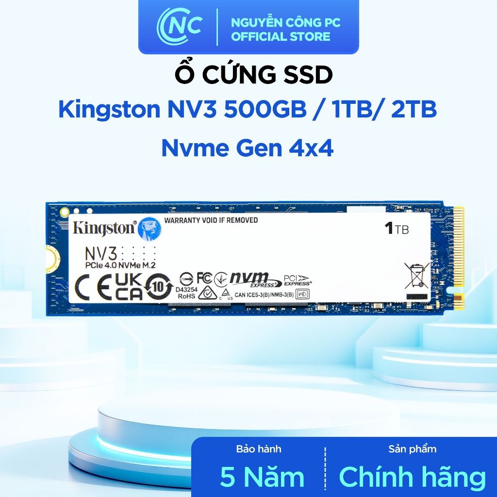 Ổ cứng SSD Kingston NV3 500GB / 1TB / 2TB M.2 NVMe PCIe Gen4x4 - đọc/ghi lên đến 5000/3000MB/s - BH 