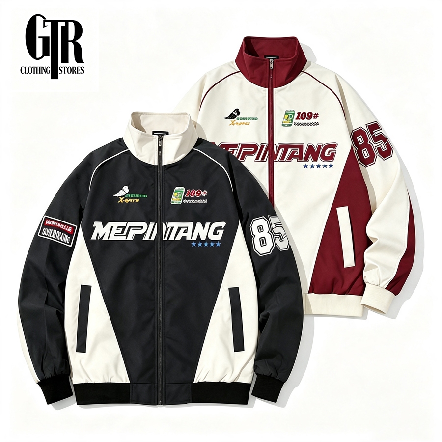 【Local Brand】Áo Khoác Gió Đua Xe Rộng Nữ Áo Khoác Ngoài Tay Dài Bomber Couple Vintage With Zip