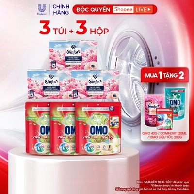 [LIVE] Combo 3 túi viên giặt tiện lợi OMO 3 trong 1 (30 viên/túi) và Combo 3 Giấy sấy thơm (40 tờ/ hộp) 