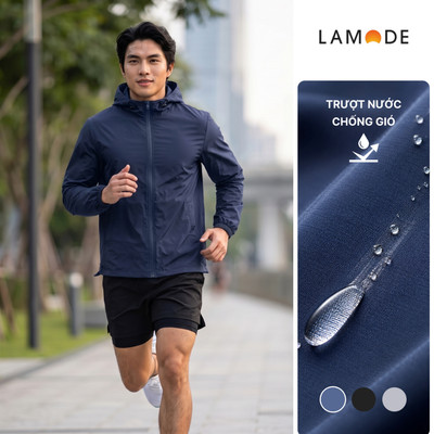 Áo Khoác Gió Nam 1 Lớp Lamode Dáng Regular 100% Nylon Trượt Nước Chống Gió Có Mũ Tiện Lợi LJK003BZ