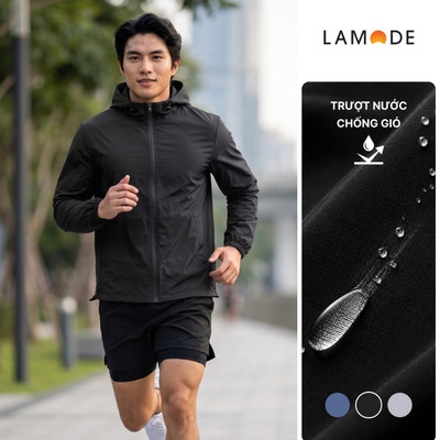 Áo Khoác Gió Nam 1 Lớp Lamode Dáng Regular 100% Nylon Trượt Nước Chống Gió Có Mũ Tiện Lợi LJK001BZ