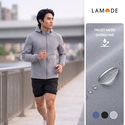 Áo Khoác Nam Lamode 2 Lớp Dáng Regular 100% Nylon Trượt Nước Chống Gió Đi Mưa Tốt LJK002BZ