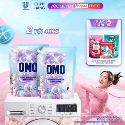 [Live] Combo 2 Nước giặt OMO Matic Pure Cửa Trước Hương Linh Lan & Vani Trắng 4.1KG (túi)