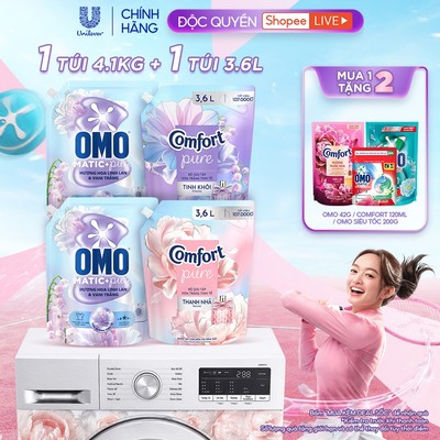 [Live] Combo Nước Xả Comfort Hoa Trắng Thanh Nhã Túi 3.6L và Nước giặt OMO Matic Hoa Linh Lan Túi 4.1KG
