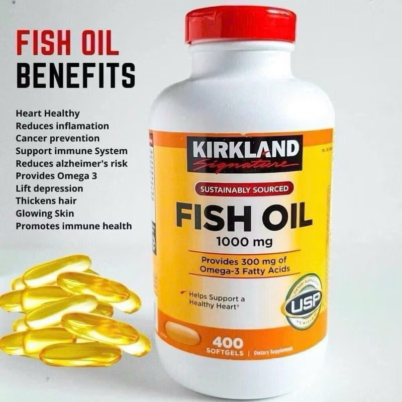Viên uống dầu cá Fish Oil Omega 3 1000mg 400 viên Kirkland Signature