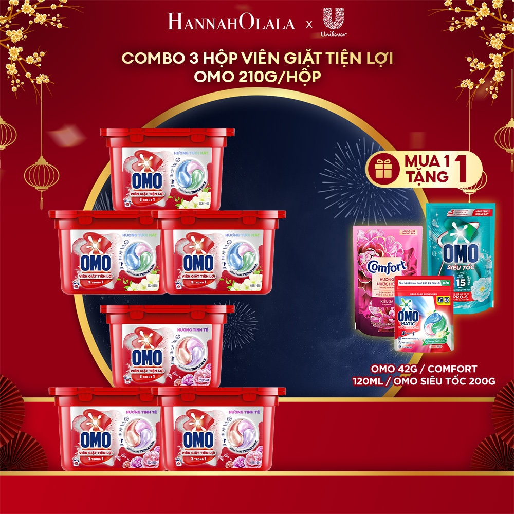 [LIVE KOL] Combo 3 Hộp Viên Giặt Tiện Lợi OMO 210g/hộp