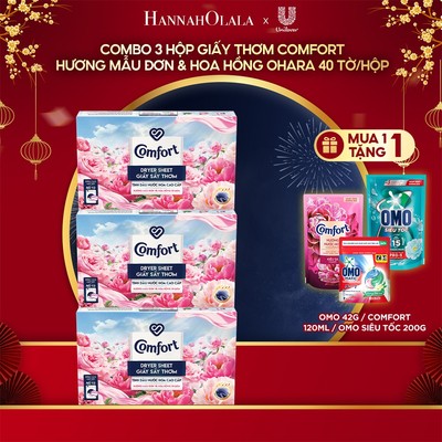 [LIVE] Combo 3 Hộp giấy Thơm Comfort Dành Cho Máy Sấy Quần Áo Hương Mẫu Đơn Và Hoa Hồng Ohara 40 tờ/hộp