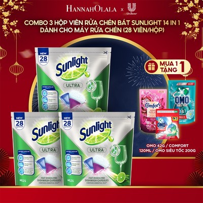 [Live] Combo 3 Túi Viên Rửa Chén Bát Sunlight 14 in 1 Dành Cho Máy Rửa Chén (28 Viên/Hộp)