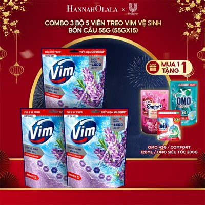 [LIVE] Bộ 3 Combo 5 Viên Treo Vệ Sinh Bồn Cầu Vim Power 5 | Sạch Thơm Đến 300 Lần Xả (55g/viên) Hương Lavender