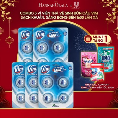 [Live] Combo 5 VỈ Viên Thả Vệ Sinh Bồn Cầu Vim | Sạch Khuẩn, Sáng Bóng đến 1600 Lần Xả (3x180g/vỉ)