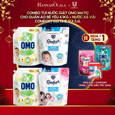 [LIVE KOL] - Combo Túi Nước Giặt Omo Matic Cho quần áo bé yêu 4,1kg + Nước Xả Vải Comfort Dịu Nhẹ Túi 3,6L