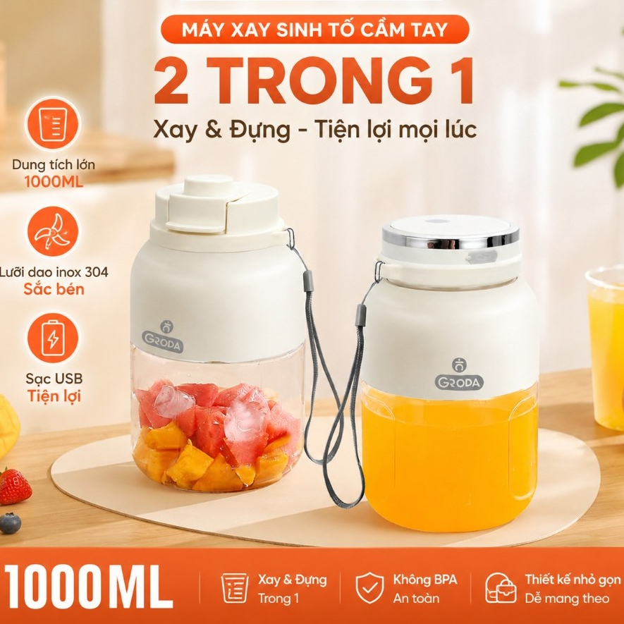 Máy xay sinh tố mini đa năng gropa , máy xay sinh tố cầm tay GROPA máy xay hoa quả, sinh tố giải nhi