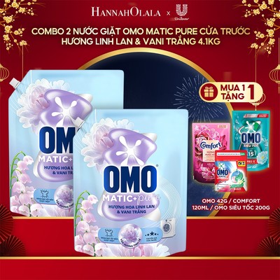 [Live KOL]  Combo 2 Nước giặt OMO Matic Pure Cửa Trước Hương Linh Lan & Vani Trắng 4.1KG (túi)