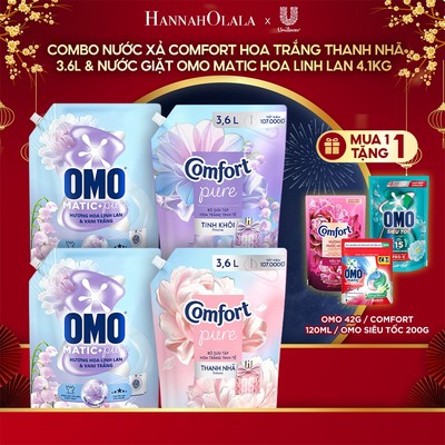 [Live KOL] Combo Nước Xả Comfort Hoa Trắng Thanh Nhã Túi 3.6L và Nước giặt OMO Matic Hoa Linh Lan Túi 4.1KG