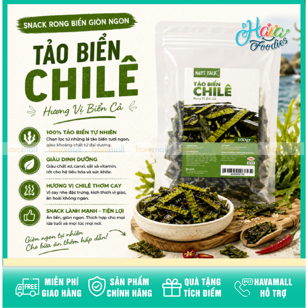 Tảo Biển Chilê Sấy Khô Nuts Talk Túi 100g – Nuts Talk Chilean Seaweed 100g