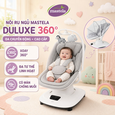 Nôi Ru Ngủ Đa Chuyển Động Mastela Duluxe 360° Cao Cấp Cho Bé Sơ Sinh 4 Chế Độ Hẹn Giờ Có Màn Chống Muỗi Bảo Hành 1 Năm