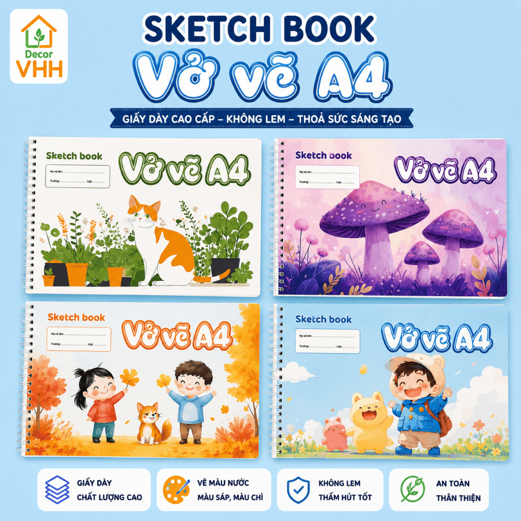 [ Vở Vẽ ] Vở Vẽ Lò Xo A4  40 trang - Vỡ Vẽ A4 giấy 100gsm-mẫu mới