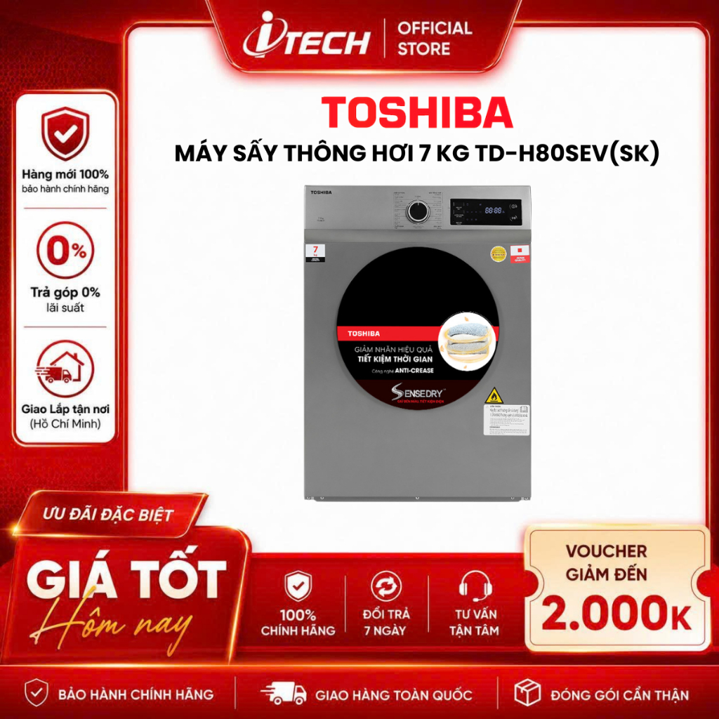H80SEV(SK) - Máy sấy thông hơi 7 kg Toshiba TD-H80SEV(SK) - Hàng chính hãng