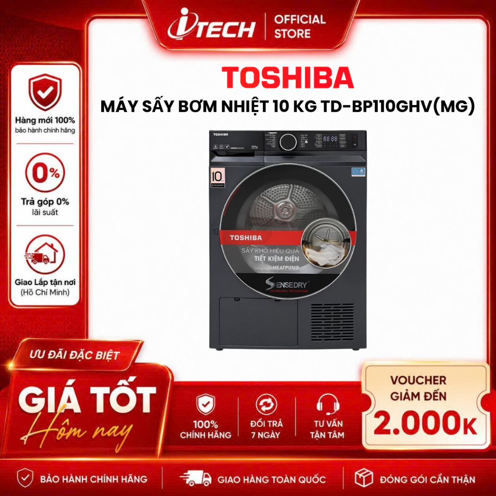 BP110GHV(MG) - Máy sấy bơm nhiệt Toshiba 10 kg TD-BP110GHV(MG) - Hàng chính hãng