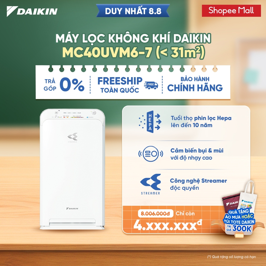 Máy Lọc không khí Daikin MC40UVM6-7 - Diện tích sử dụng 31m2