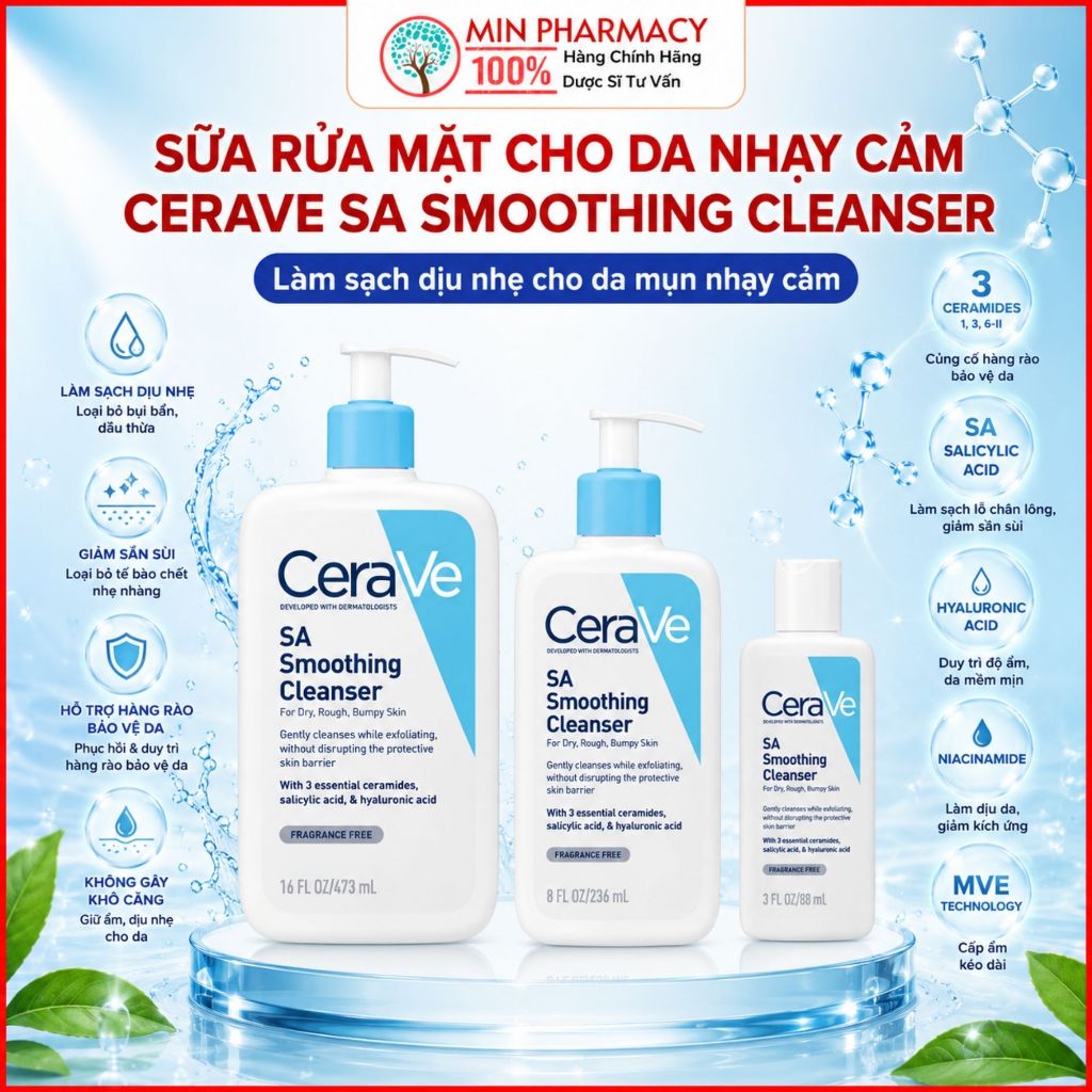 Sữa rửa mặt cho da nhạy cảm Cerave Sa Smoothing Cleanser