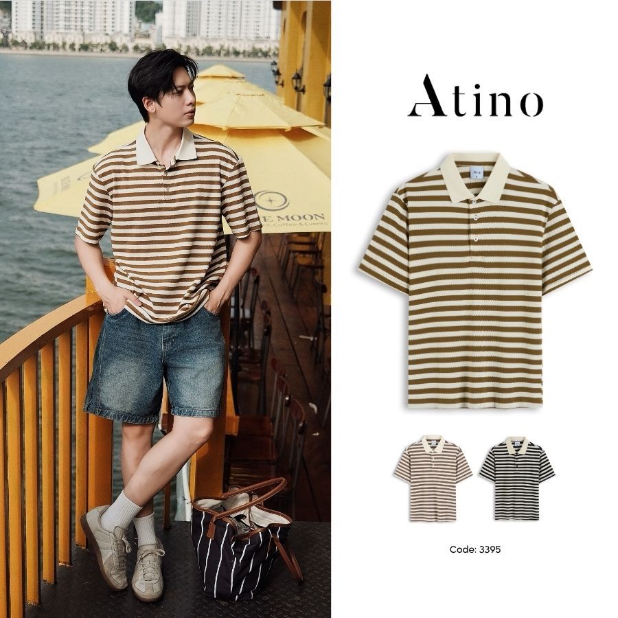 Áo Polo Nam ATINO Cotton Premium Mềm Mại Thoáng Mát, Hoạ Tiết Kẻ Sọc Trẻ Trung L.3.3395