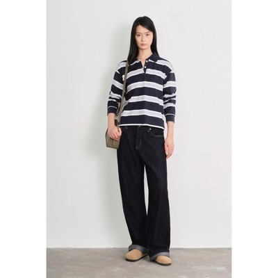 LIBÉ WORKSHOP - Quần jeans ống cong cạp trễ xanh dương đậm 7636