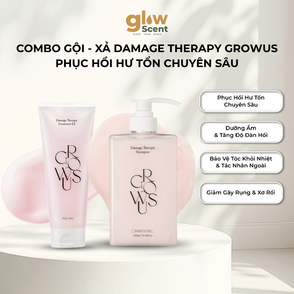 Combo gội - xả damage therapy phục hồi hư tổn chuyên sâu GROWUS Damage Therapy Treatment EX - Shampo