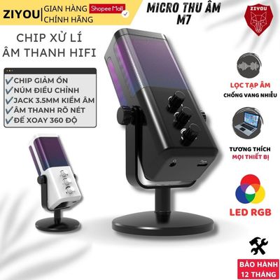 Micro Thu Âm Gaming RGB Ziyou M7 - USB Type-C, Kiểm Âm 3.5mm, Chỉnh Gain, Cardioid, RGB Đa Chế Độ