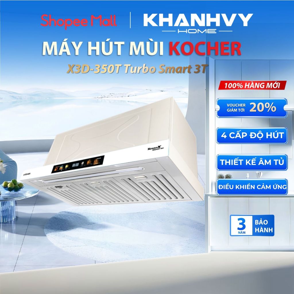 Máy Hút Mùi Kocher X3D-350T/X3D-350D Turbo Smart 3T - Âm Tủ 70cm - Booster 1800m³/h | Khánh Vy Home 