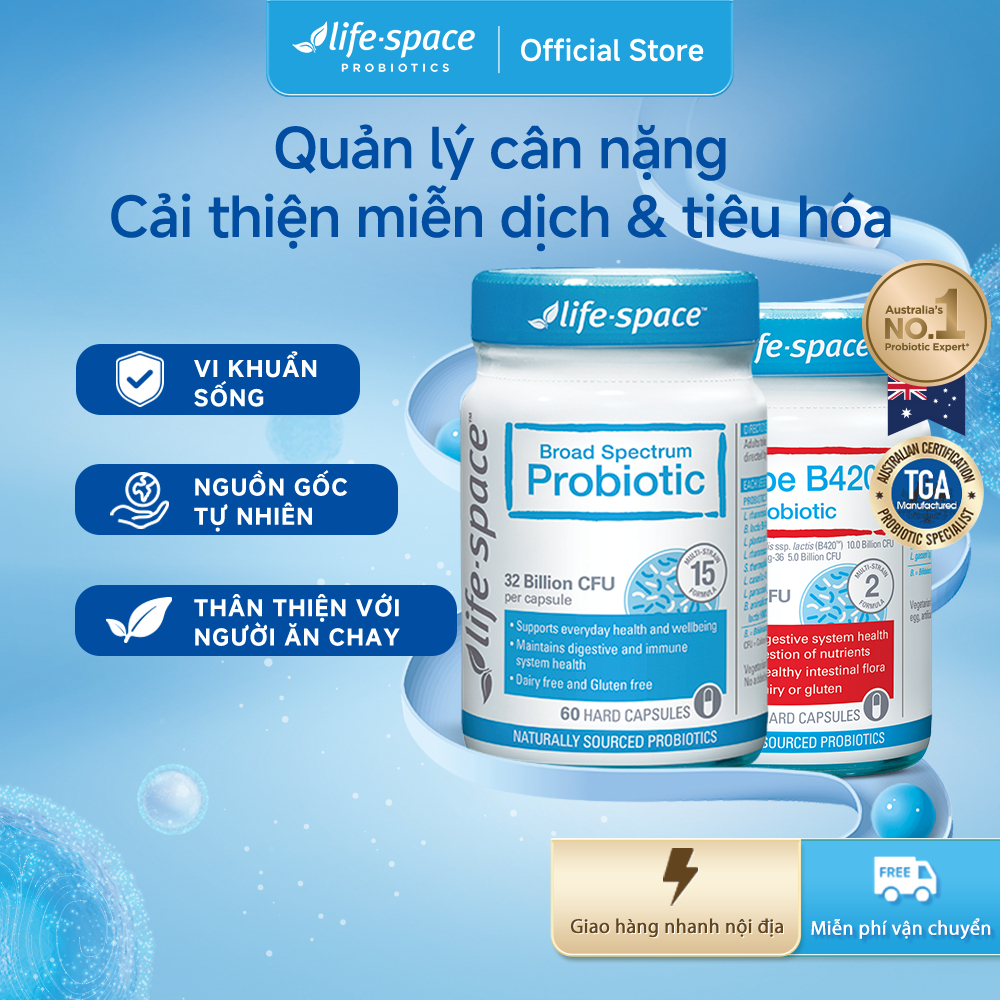 Bộ giảm cân Life Space Probiotic B420 và Adult Broad Spectrum hỗ trợ trao đổi chất quản lý cân nặng 