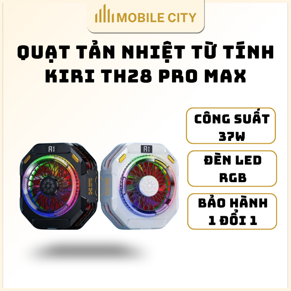 Sò Lạnh Kiri Th28 Pro Max - Quạt Tản Nhiệt Điện Thoại, công suất max 37W, có kết nối App - BH 3 Thán
