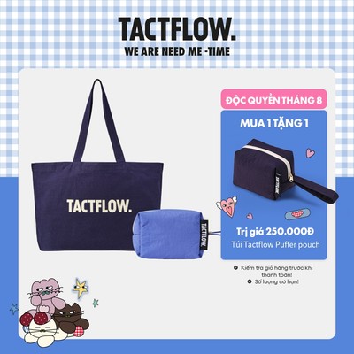 Bộ 2 túi TACTFLOW Daily tote bag large TFF110 47*13*36cm - Xanh Navy và Túi Puffer pouch TFF300 12*9*10cm - Xanh Khói