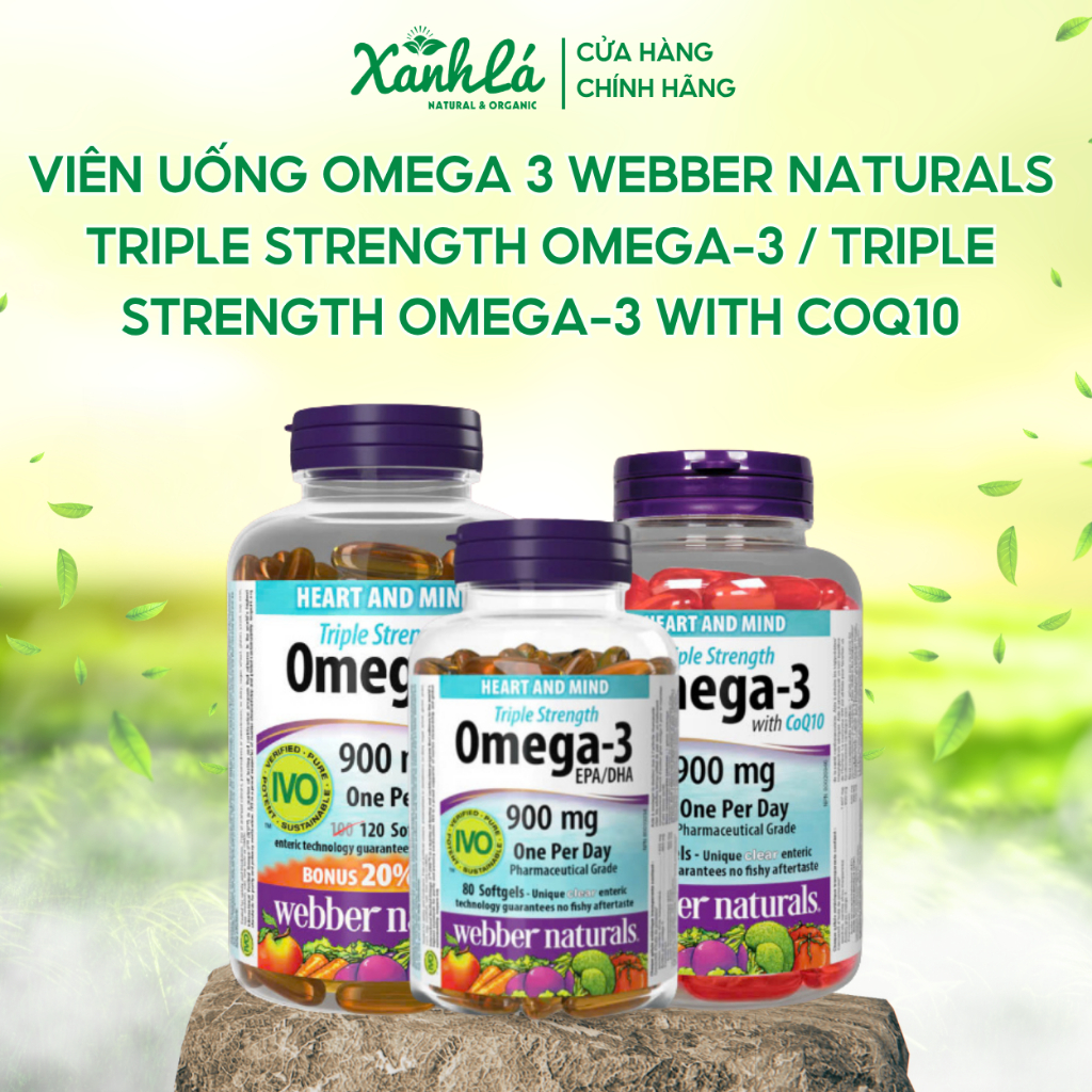 Viên Uống Omega 3 Webber Naturals Triple Strength Omega-3 / Triple Strength Omega-3 with CoQ10 Hộp 8