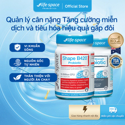 Combo Men vi sinh Life-Space Shape B420 60 viên và Double Strength Probiotic 30 viên Prebiotic