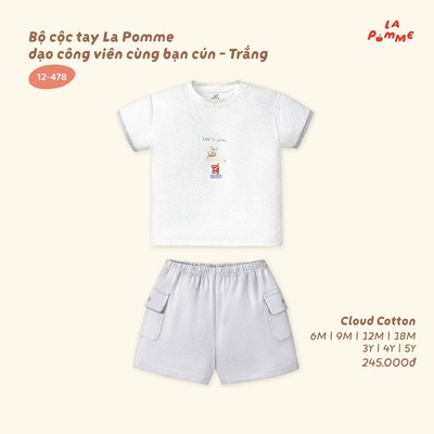 Bộ cộc tay La Pomme dạo công viên cùng bạn cún - Sợi Cloud Cotton mềm êm - Bé trai - 6M - 5Y