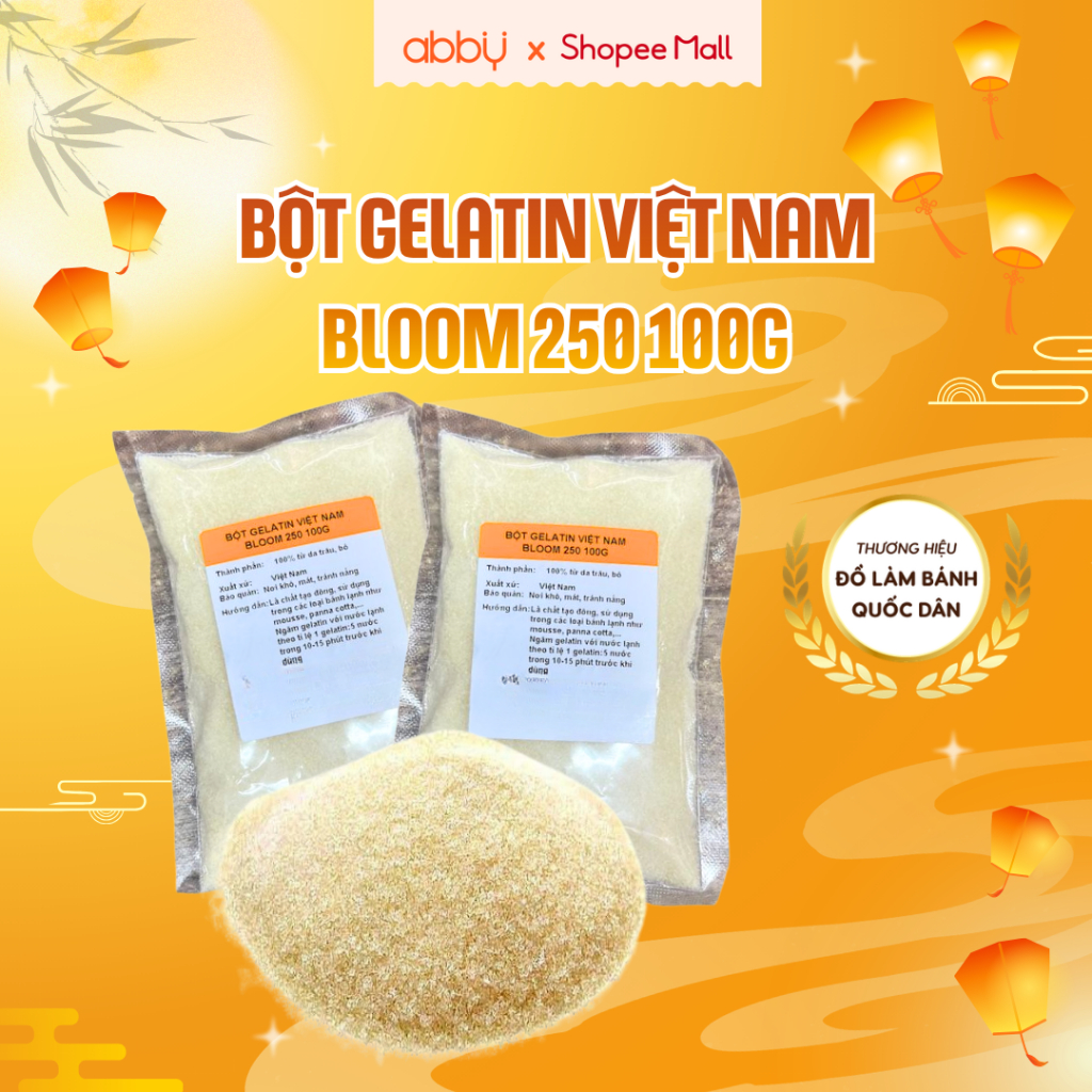 [ABBY] Bột gelatin bloom 250 nguyên chất - nguyên liệu làm bánh, thạch, mousse – loại cao cấp 100g